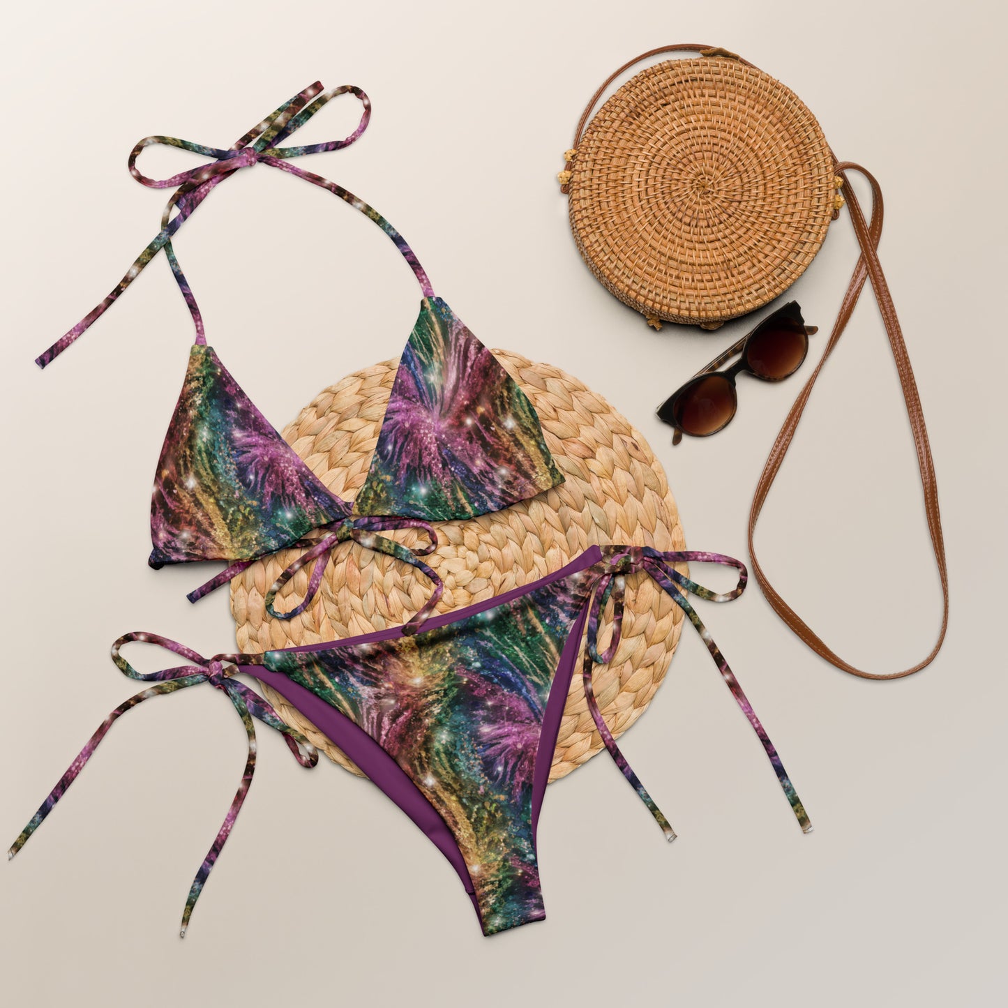 Rainbow Glitter Recycled string bikini - Matching Bathing Suits