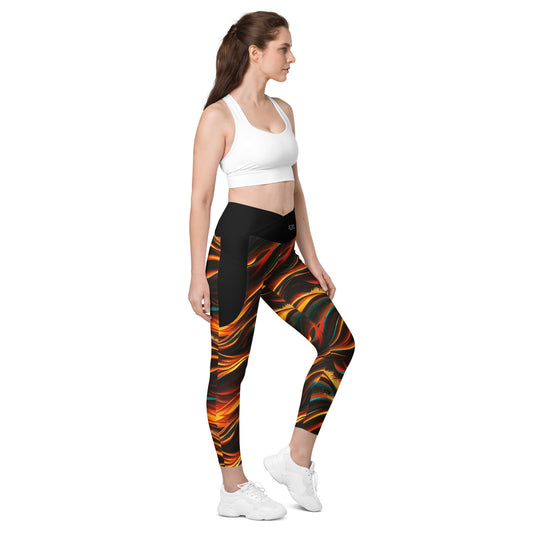 Sunset Waves - Crossover leggings with pockets