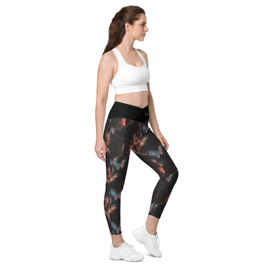 Vivid Butterfly - Crossover leggings with pockets