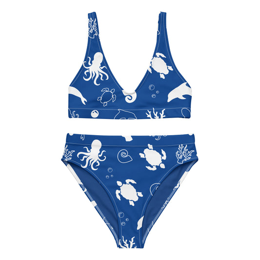 Marine Blue Recycled high-waisted bikini - Undersea Collection