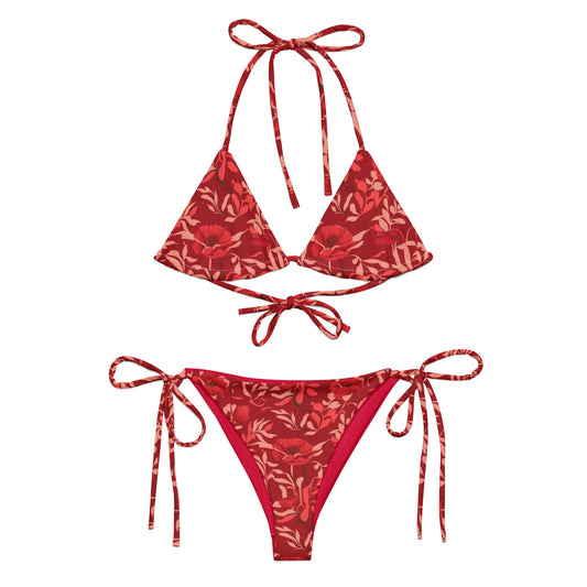 Cherry Red Recycled String Bikini - Roman Flowers Collection