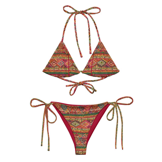 Interwoven Geometric Rainbow Recycled string bikini - Matching Bathing Suits