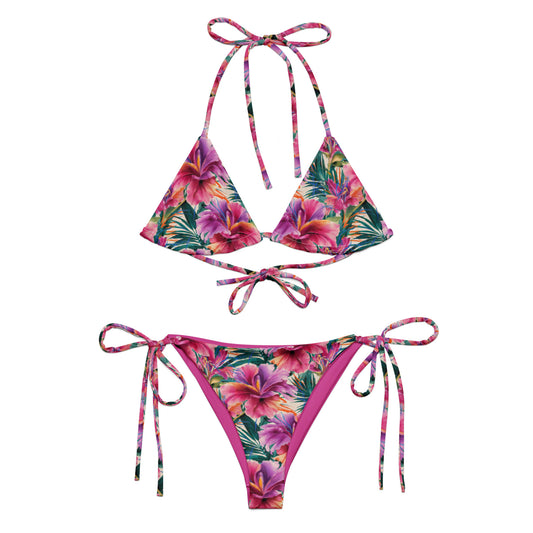 Vibrant Tropical Bloom: Eco-Friendly Luxury Bikini Set for Couples