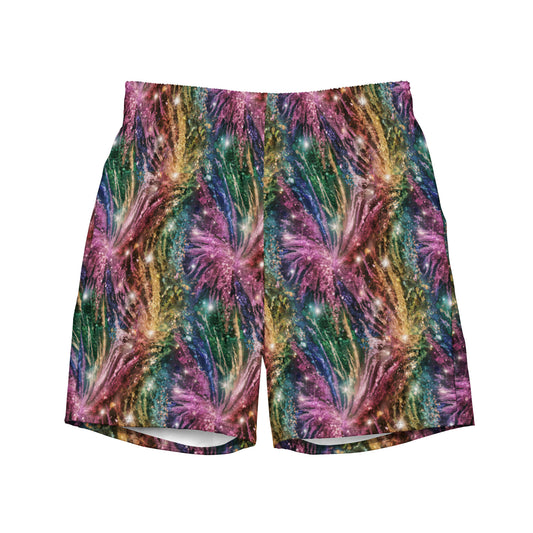 Rainbow Glitter Recycled Men's Swim Trunks - Matching Bathing Suits