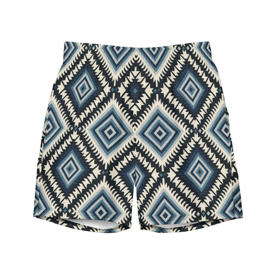 Blue Aztec Diamonds Recycled Men's Swim Trunks - Matching Bathing Suits