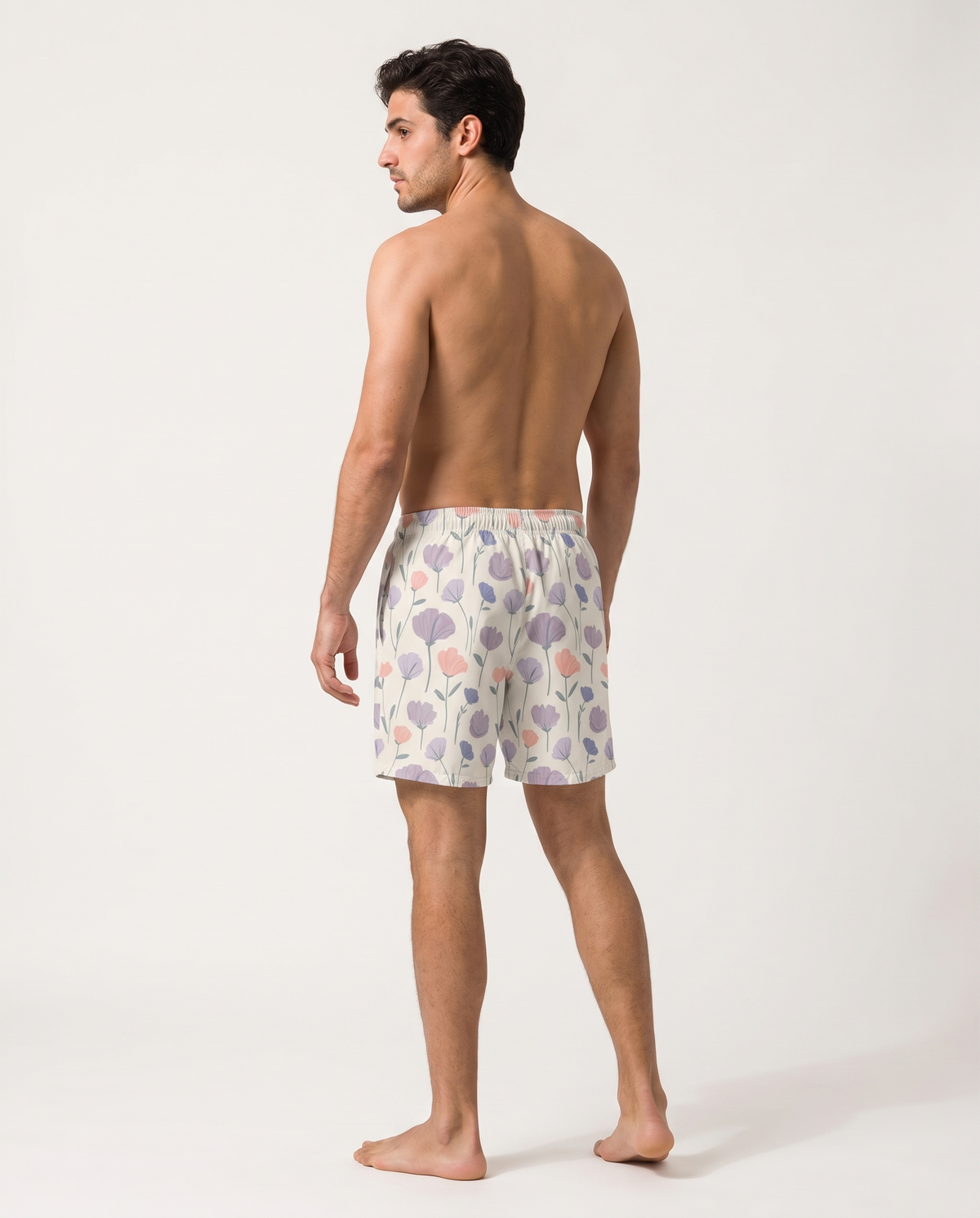 Minimal Blossoms men's swim trunks back view
