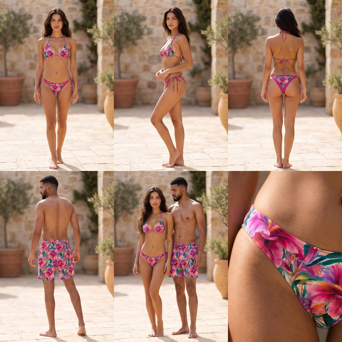 Vibrant Tropical Bloom swimwear print and fabric detail